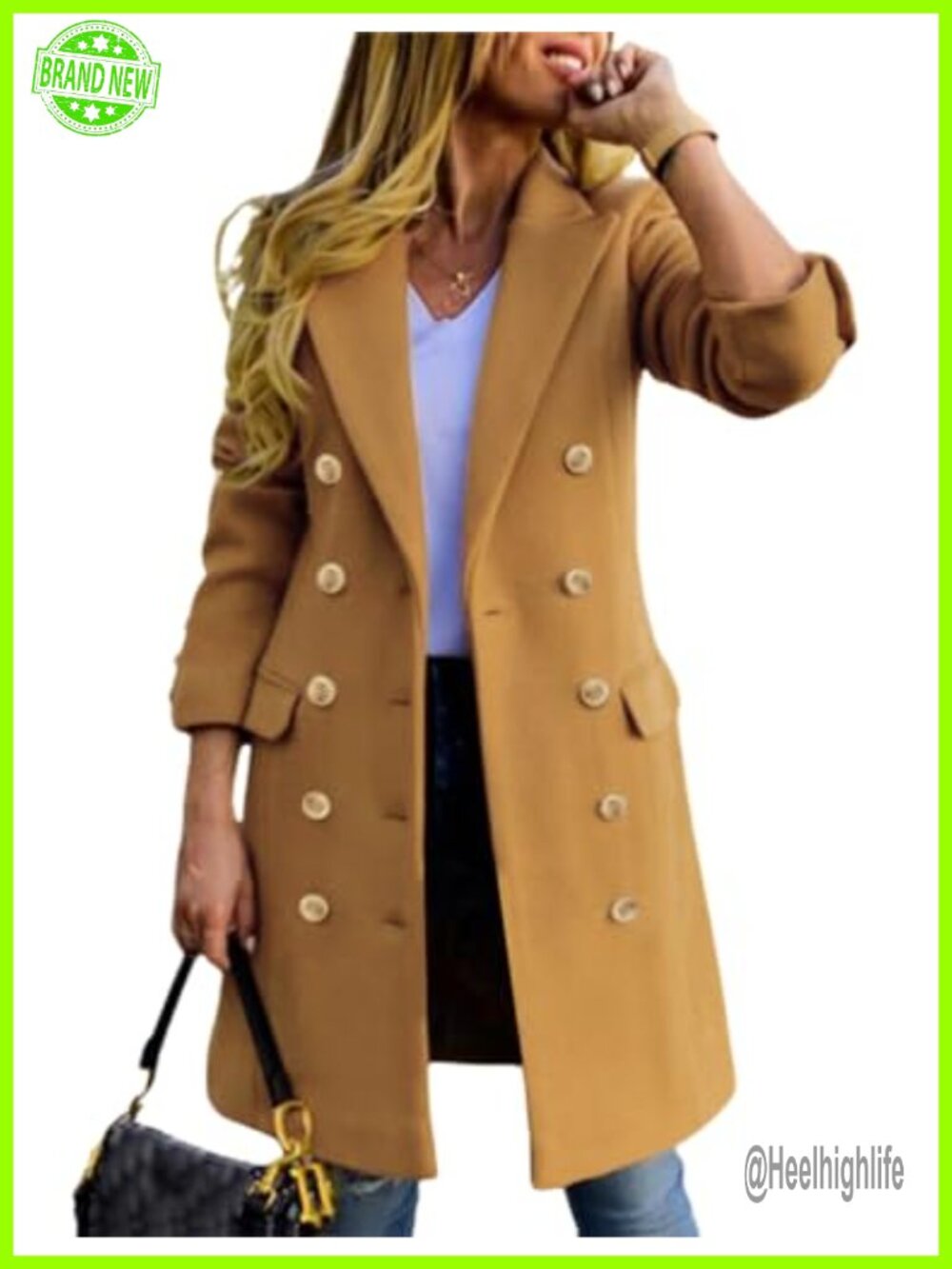 Women's Wool Blend Midi Peacoat Double Breasted Trench Coat